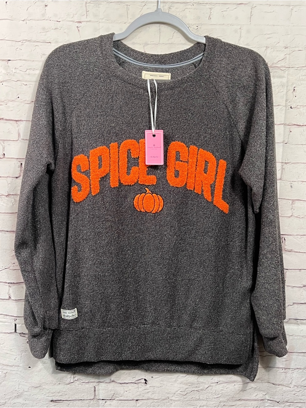 Simply Southern Spice Girl Pumpkin Crewneck Sweatshirt Gray Size Medium NWT